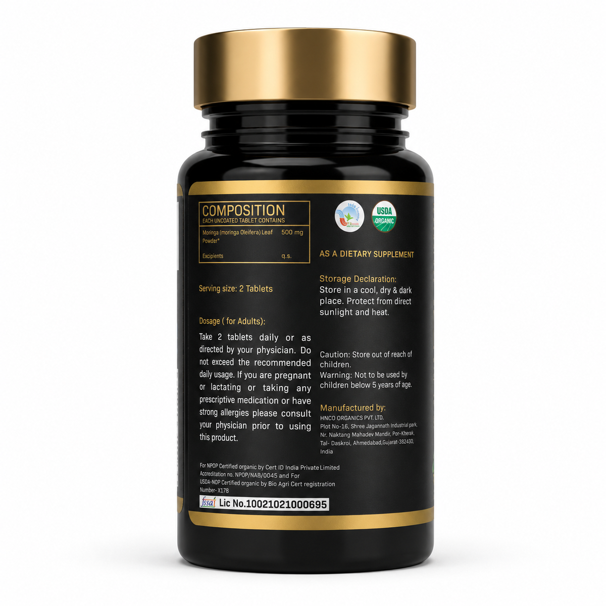 MYOLABZ Organic Moringa Supplement Tablets – 1200 mg Per Serving – USDA Certified Organic – Natural Superfood for Energy, Immunity & Digestion – 60 Tablets