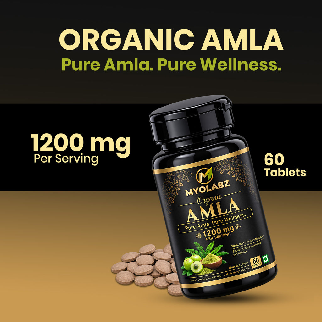 MYOLABZ Organic Amla Supplement Tablets – 1200 mg Per Serving – USDA Certified Organic – Strengthens Immunity, Supports Metabolism & Gut Balance – 60 Tablets