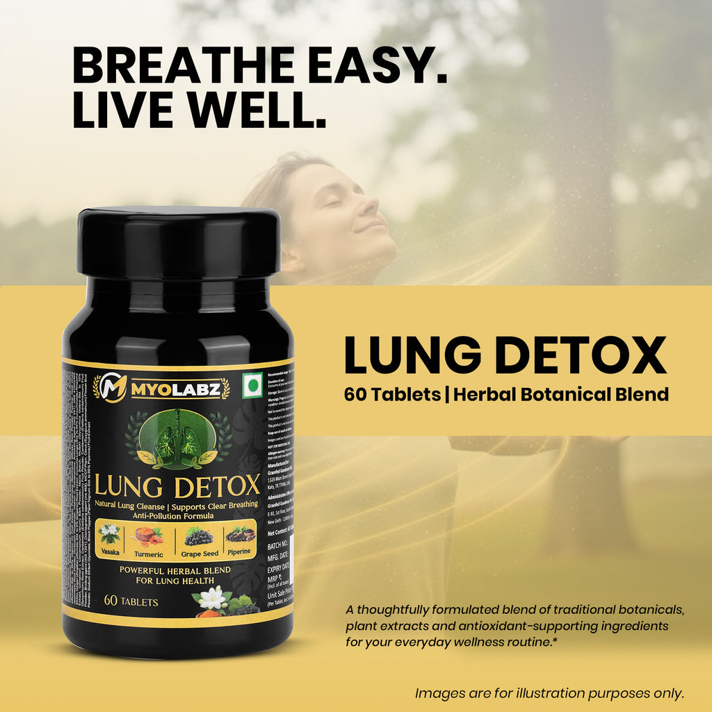 MyoLabz Lung Detox Herbal Formula – Vasaka, Turmeric, Grape Seed, Piperine Lung Cleanse Supplement, 60 Tablets
