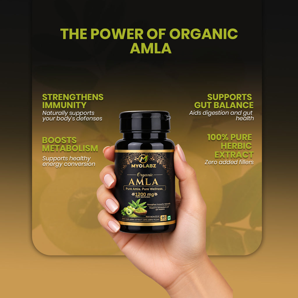 MYOLABZ Organic Amla Supplement Tablets – 1200 mg Per Serving – USDA Certified Organic – Strengthens Immunity, Supports Metabolism & Gut Balance – 60 Tablets