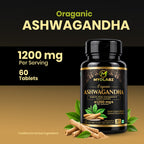MYOLABZ Organic Ashwagandha Supplement Tablets – 1200 mg Per Serving – USDA Certified Organic – Supports Stress Management & Muscle Recovery – 60 Tablets