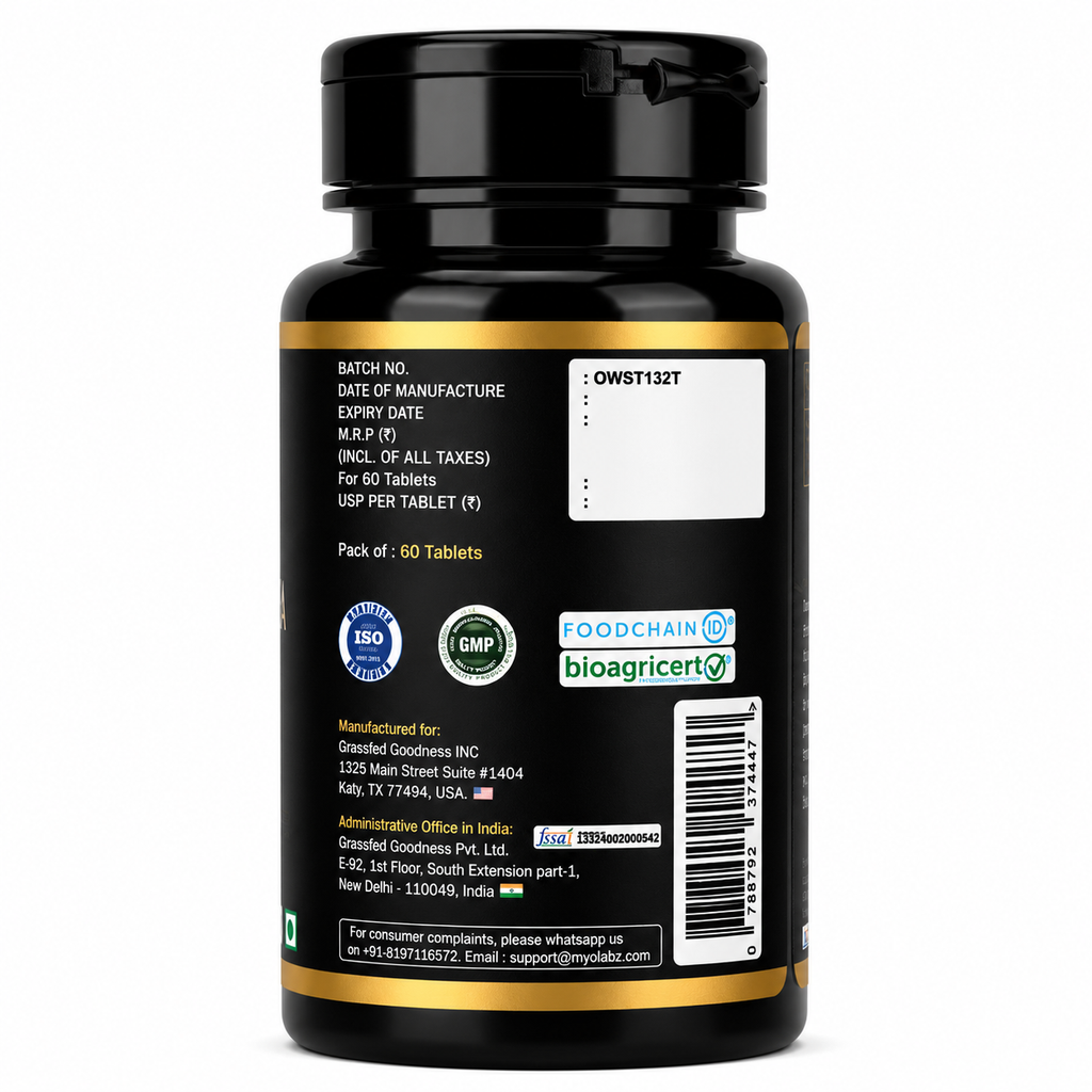 MYOLABZ Organic Ashwagandha Supplement Tablets – 1200 mg Per Serving – USDA Certified Organic – Supports Stress Management & Muscle Recovery – 60 Tablets