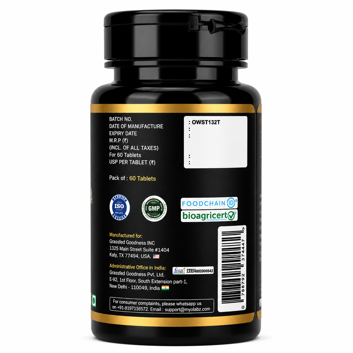 MYOLABZ Organic Ashwagandha Supplement Tablets – 1200 mg Per Serving – USDA Certified Organic – Supports Stress Management & Muscle Recovery – 60 Tablets