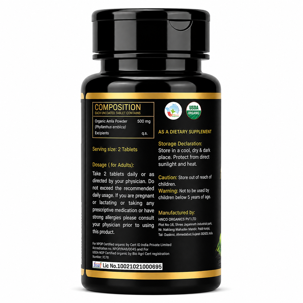 MYOLABZ Organic Amla Supplement Tablets – 1200 mg Per Serving – USDA Certified Organic – Strengthens Immunity, Supports Metabolism & Gut Balance – 60 Tablets