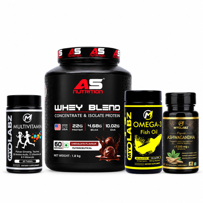 17-PRODUCT A5 WHEY BULK BLAST — A5 Whey Blend 1.8 KG × 10 • MYOLABZ Multivitamin 60 Tablets × 4 • MYOLABZ Omega-3 Fish Oil 60 Capsules × 2 • MYOLABZ Ashwagandha 60 Tablets × 1