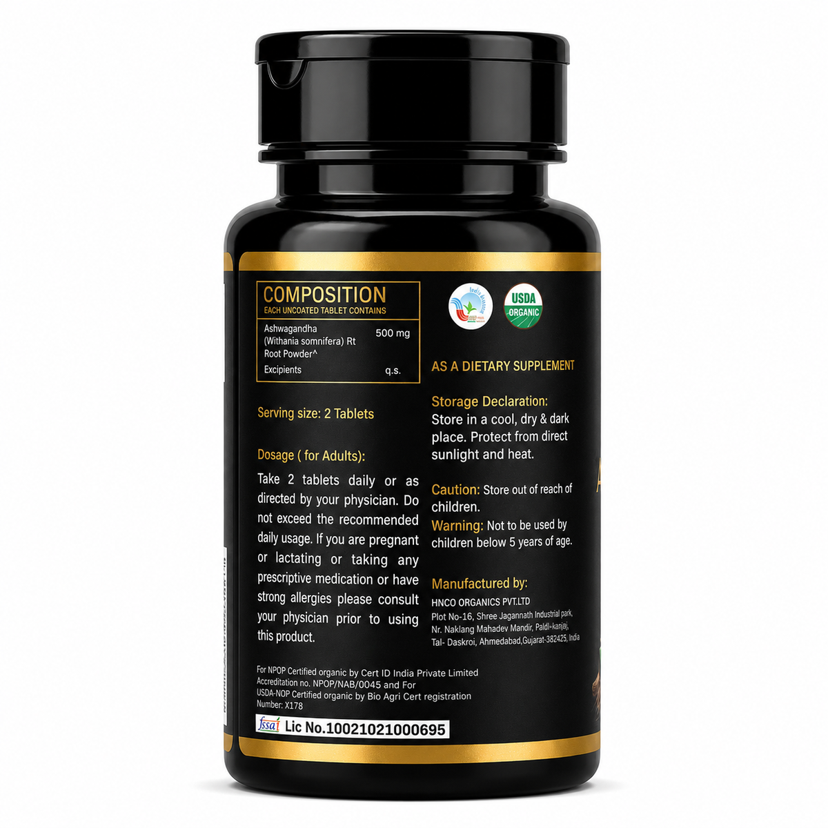 MYOLABZ Organic Ashwagandha Supplement Tablets – 1200 mg Per Serving – USDA Certified Organic – Supports Stress Management & Muscle Recovery – 60 Tablets