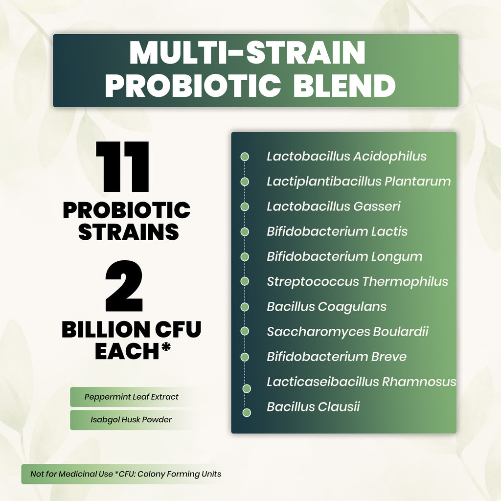 MyoLabz Gut Reset Probiotics Capsules | 11 Probiotic Strains (2 Billion CFU Each) + Isabgol & Peppermint | Digestion, Bloating & Gut Health | 60 Capsules
