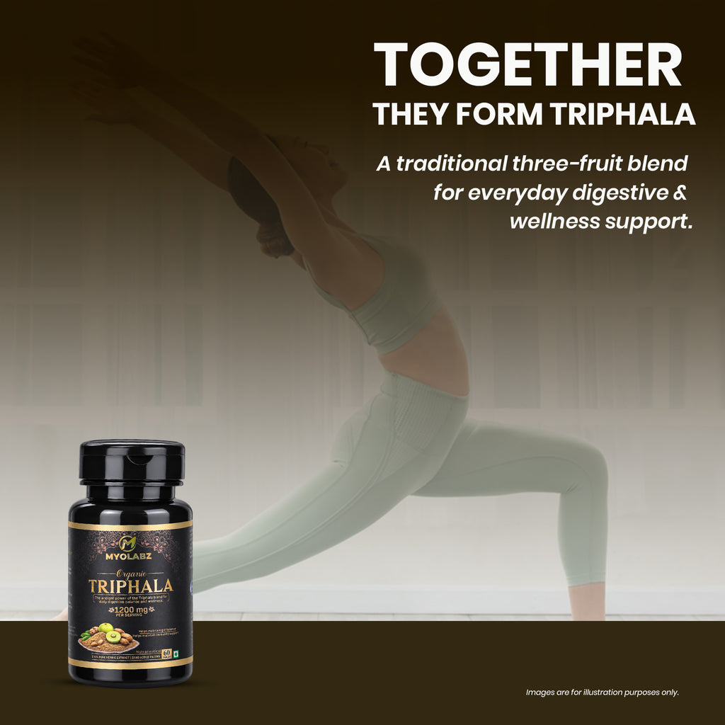 MYOLABZ Organic Triphala Supplement Tablets – 1200 mg Per Serving – USDA Certified Organic – Amalaki, Haritaki & Bibhitaki Herbal Blend for Digestive Wellness & Daily Well-Being – 60 Tablets