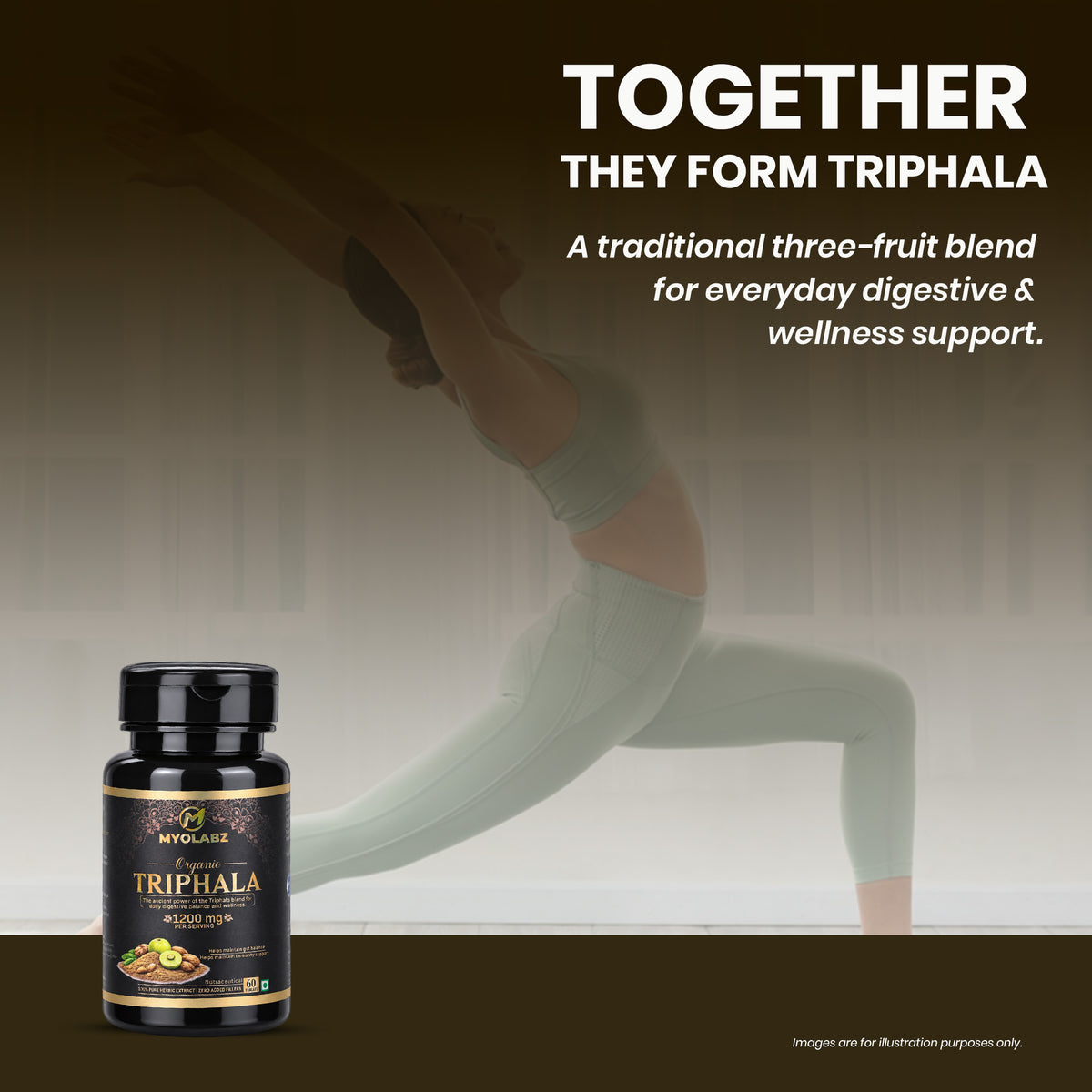 MYOLABZ Organic Triphala Supplement Tablets – 1200 mg Per Serving – USDA Certified Organic – Amalaki, Haritaki & Bibhitaki Herbal Blend for Digestive Wellness & Daily Well-Being – 60 Tablets