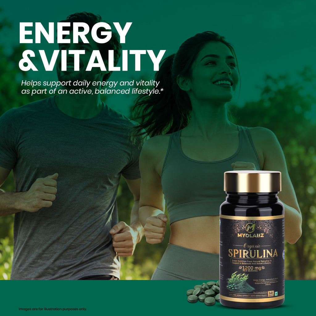 MYOLABZ Organic Spirulina Supplement Tablets – 1200 mg Per Serving – USDA Certified Organic – Natural Superfood for Energy, Immunity & Daily Wellness – 60 Tablets