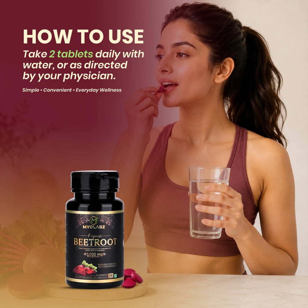 MYOLABZ Organic Beetroot Tablets 1200 mg Per Serving | 60 Tablets