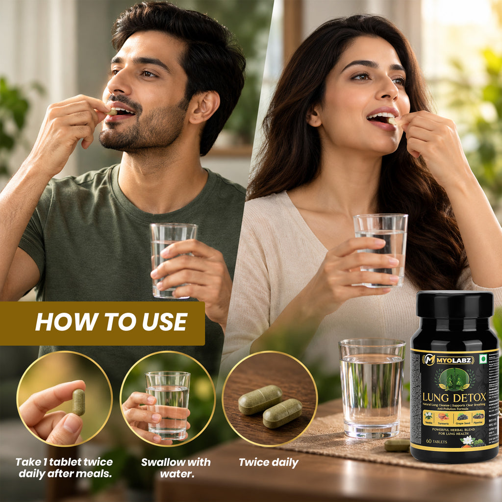 MyoLabz Lung Detox Herbal Formula – Vasaka, Turmeric, Grape Seed, Piperine Lung Cleanse Supplement, 60 Tablets