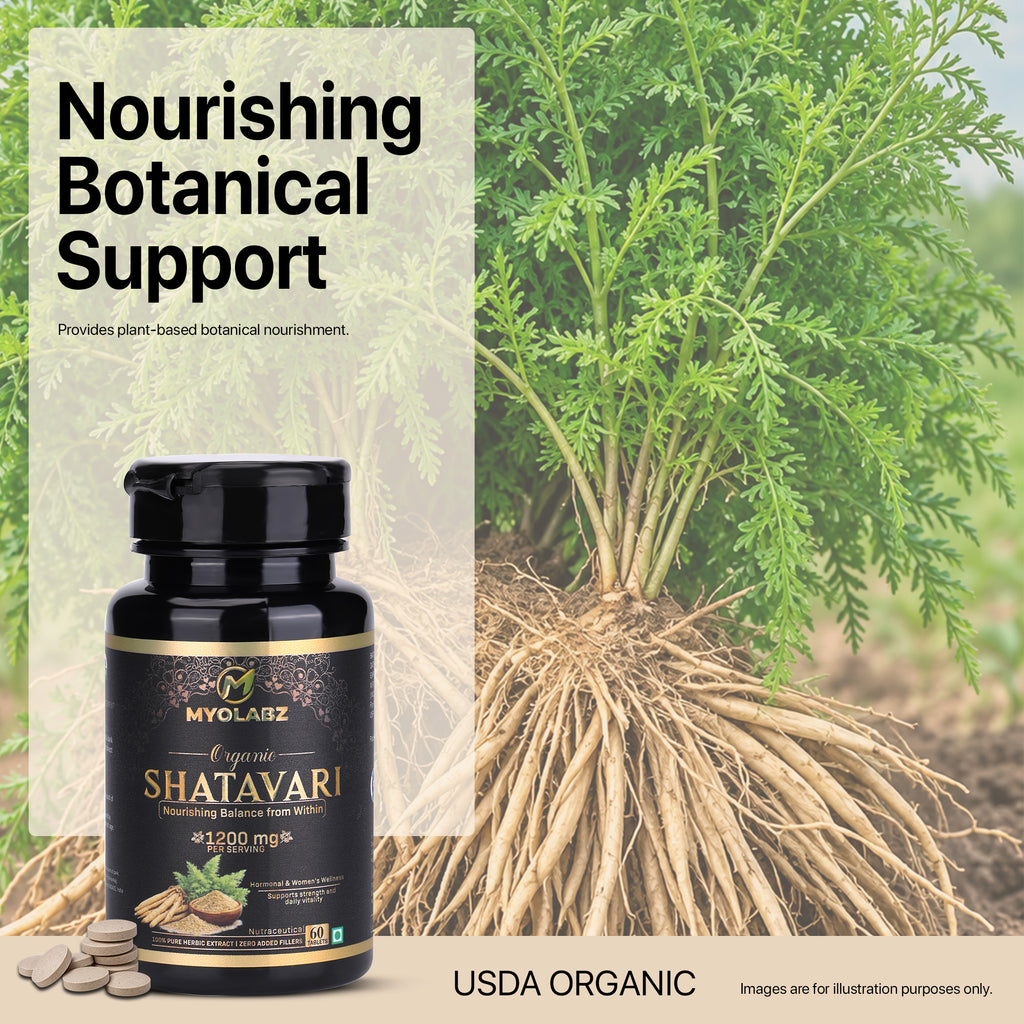 MYOLABZ Organic Shatavari Supplement Tablets – 1200 mg Per Serving – USDA Certified Organic – Traditional Botanical for Women's Wellness & Daily Vitality – 60 Tablets