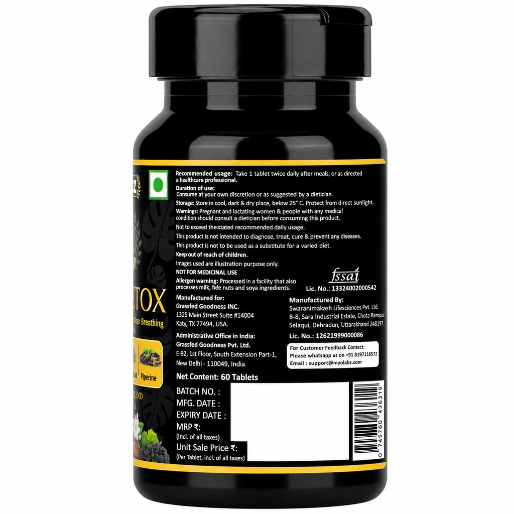 MyoLabz Lung Detox Herbal Formula – Vasaka, Turmeric, Grape Seed, Piperine Lung Cleanse Supplement, 60 Tablets