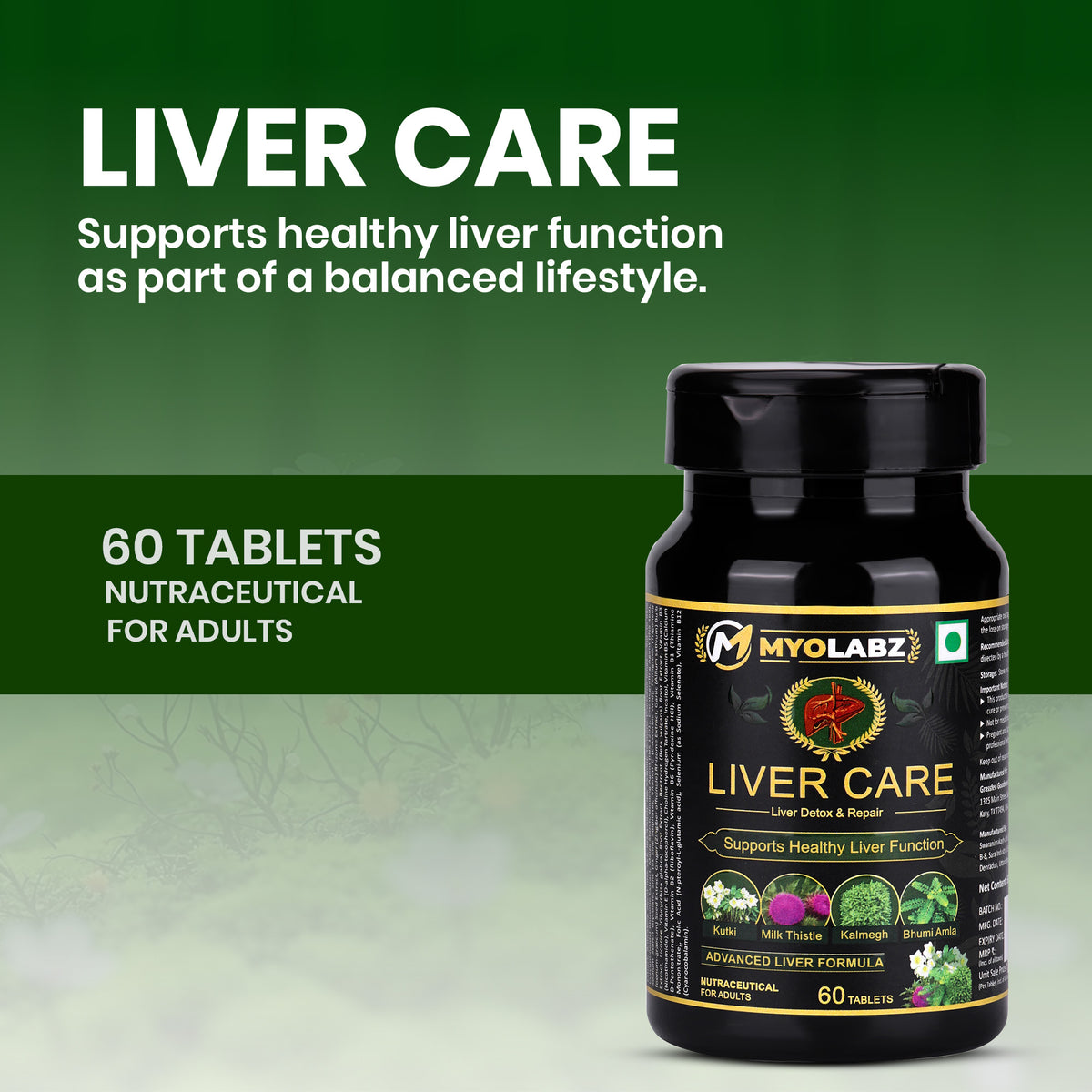 MyoLabz Liver Care Advanced Formula – Milk Thistle, Kutki, Kalmegh, Bhumi Amla Liver Detox Supplement, 60 Tablets