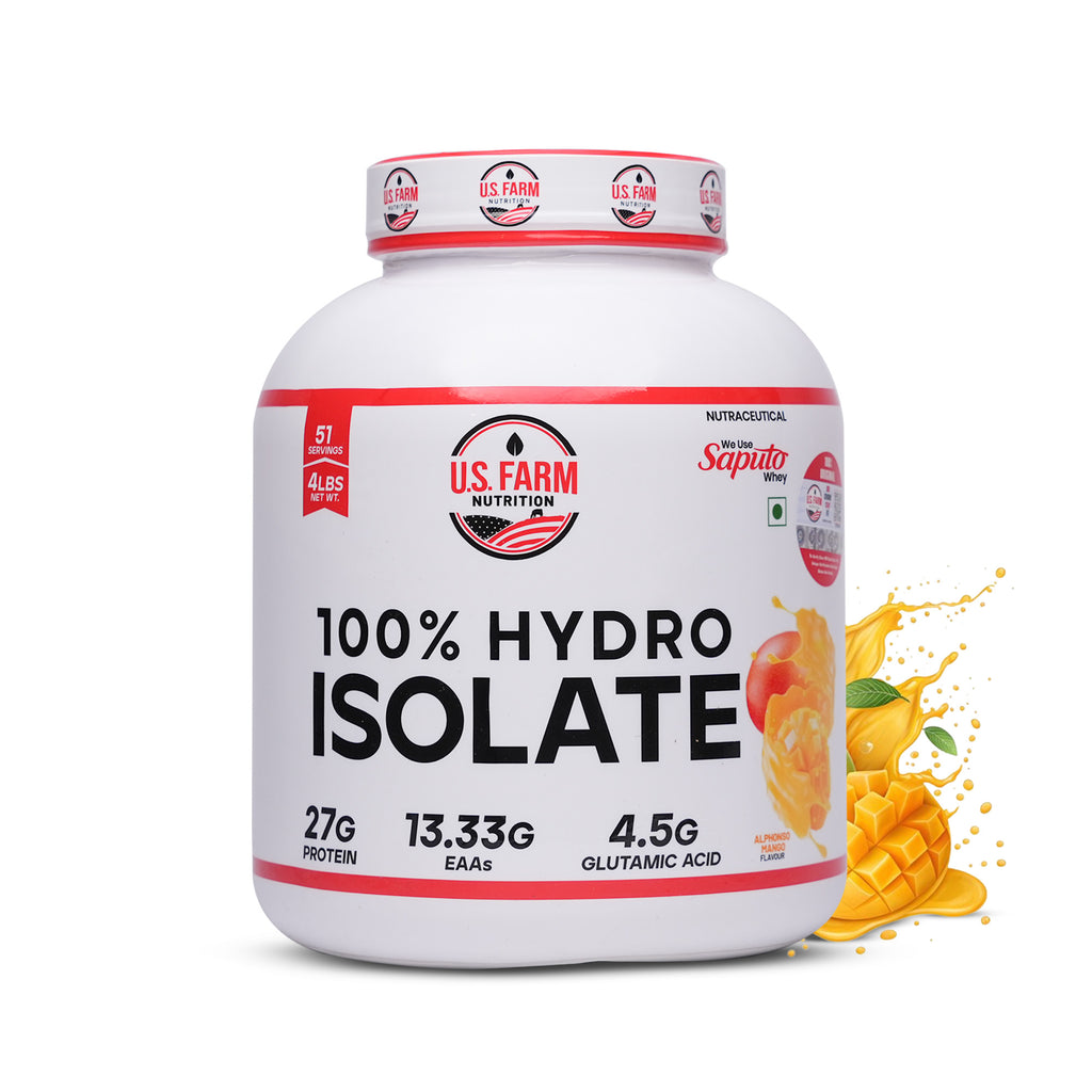 U.S. Farm 100% Hydro Isolate Whey Protein (51 Servings, 4 lbs) | Alphonso Mango
