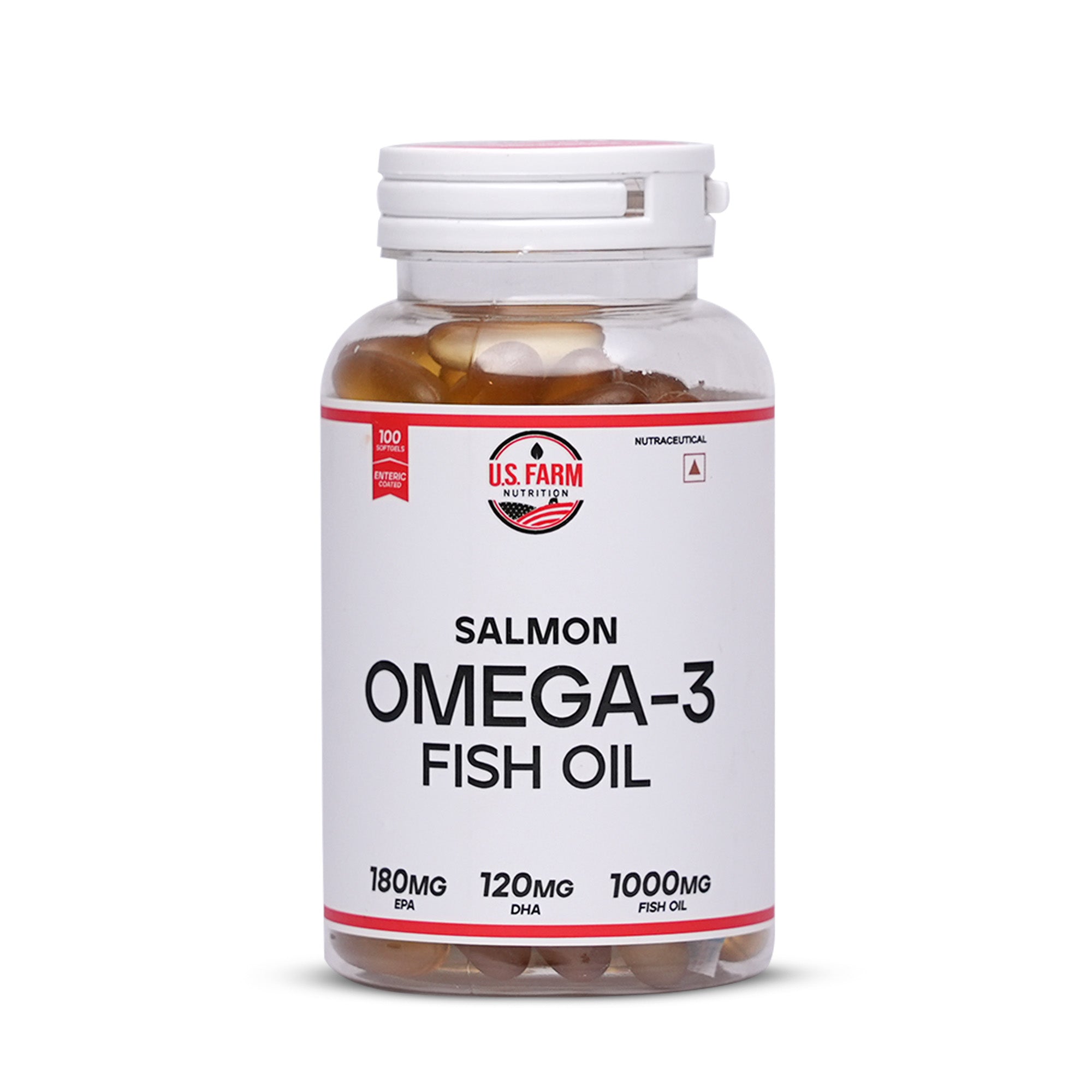 U.S. Farm Salmon Omega-3 Fish Oil (100 Softgels, 1000mg) | EPA 180mg & DHA 120mg