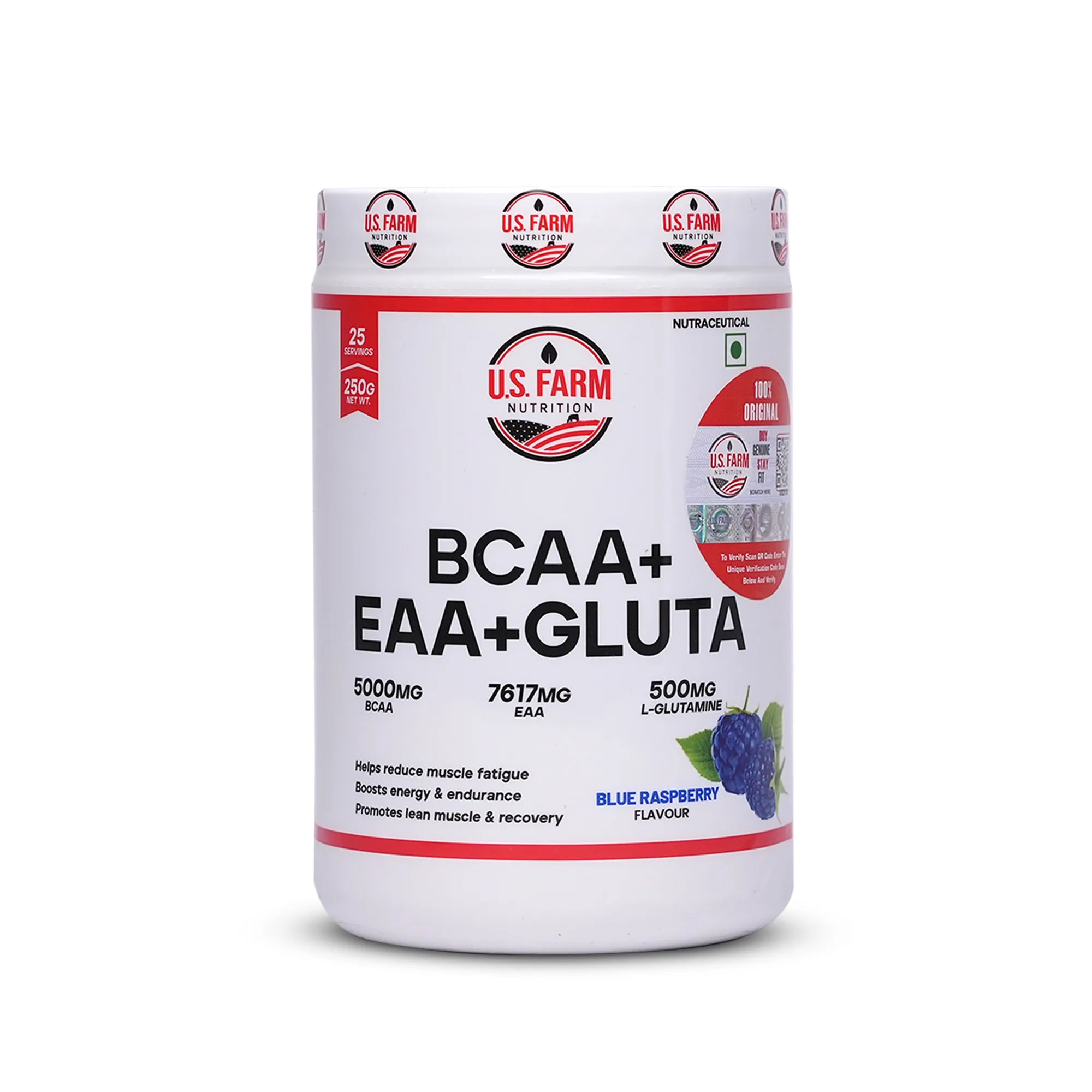 U.S Farm BCAA + EAA + Gluta (25 Servings, 250g) | Blue Raspberry,Watermelon