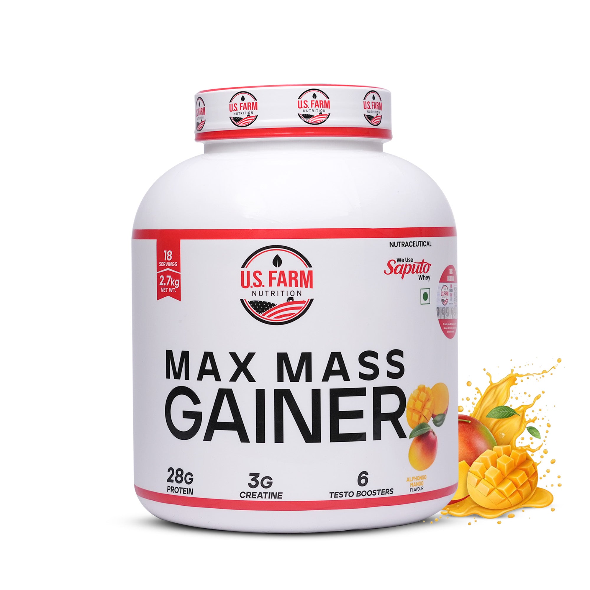 U.S. Farm Max Mass Gainer (18 Servings, 2.7 kg) | Alphonso Mango