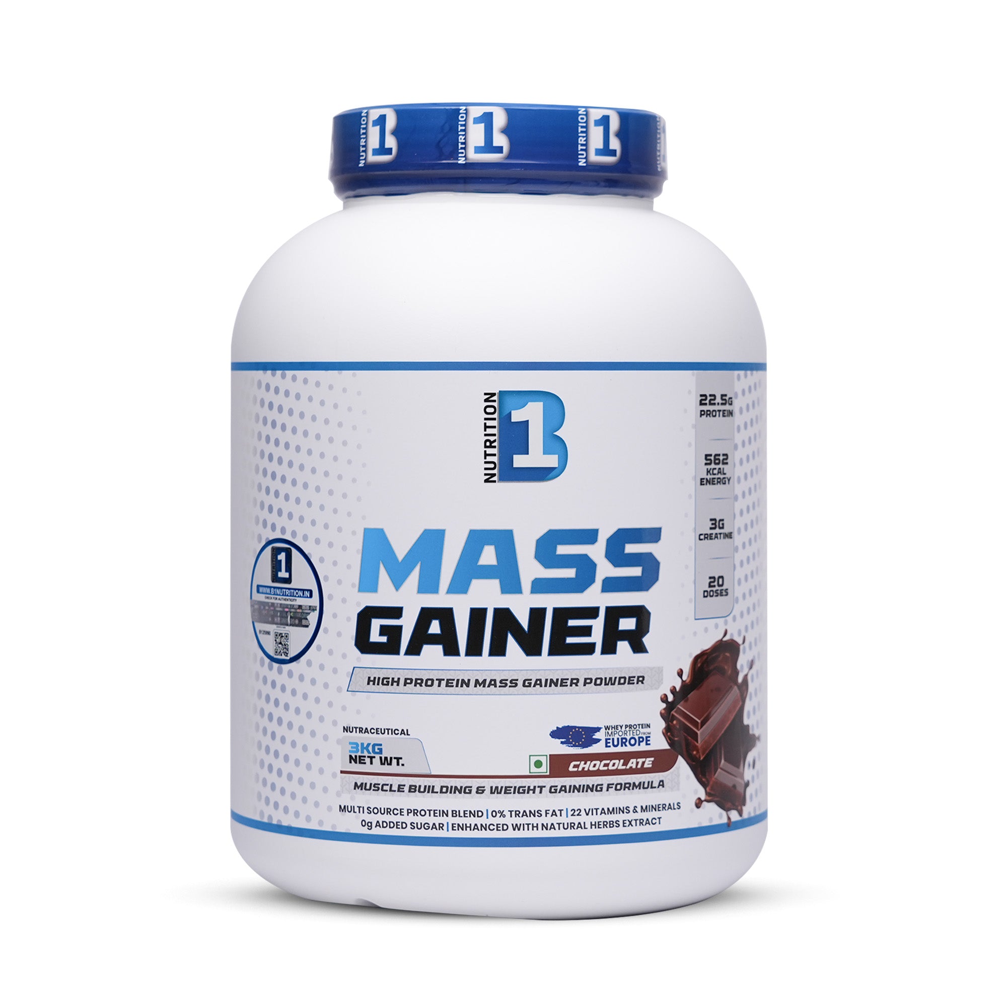 B1 Nutrition Mass Gainer Powder (3 kg, 20 Servings) | Chocolate & Mango Flavours
