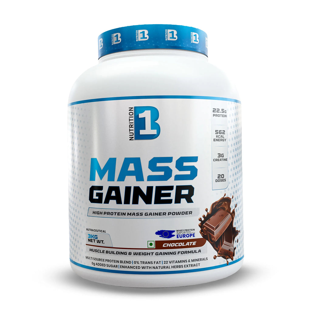 B1 Nutrition Mass Gainer Powder (3 kg, 20 Servings) | Chocolate & Mango Flavours