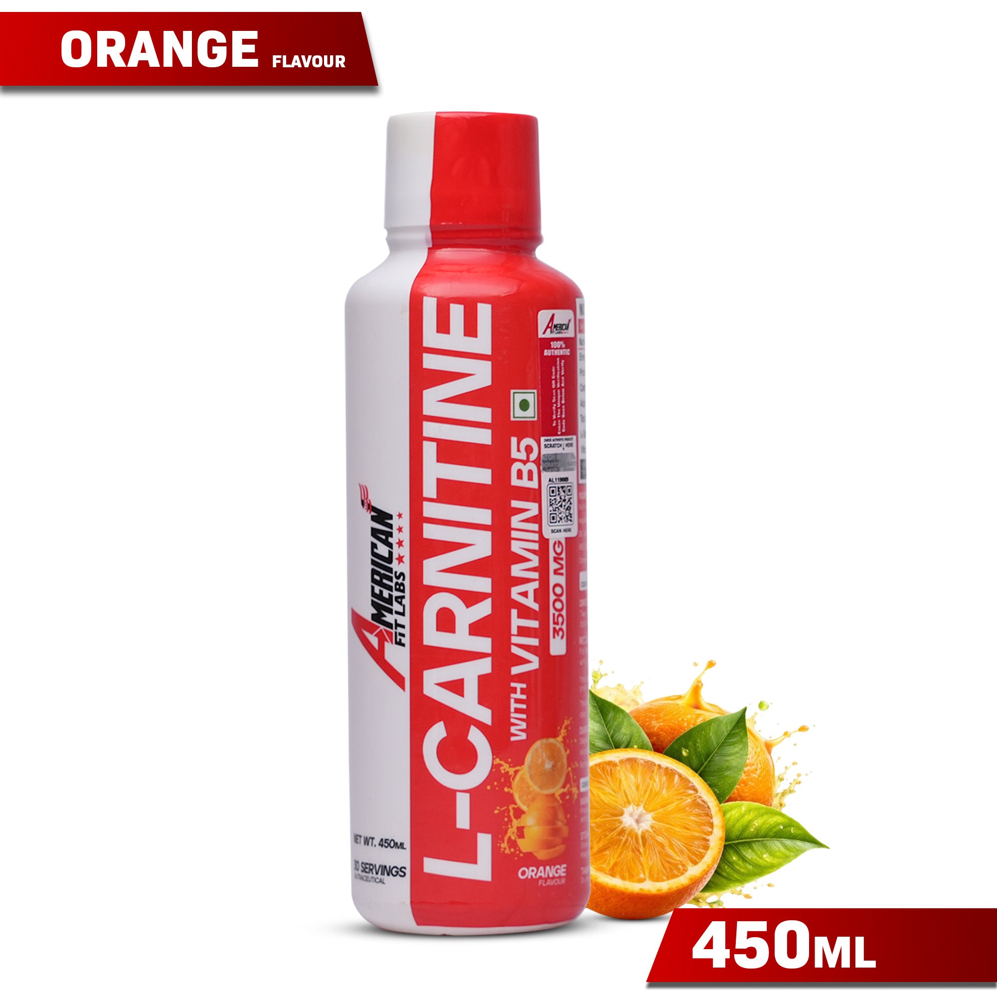 American Fit Labs L-Carnitine Liquid (30 Servings, 450ml) | Mix Fruit / Orange