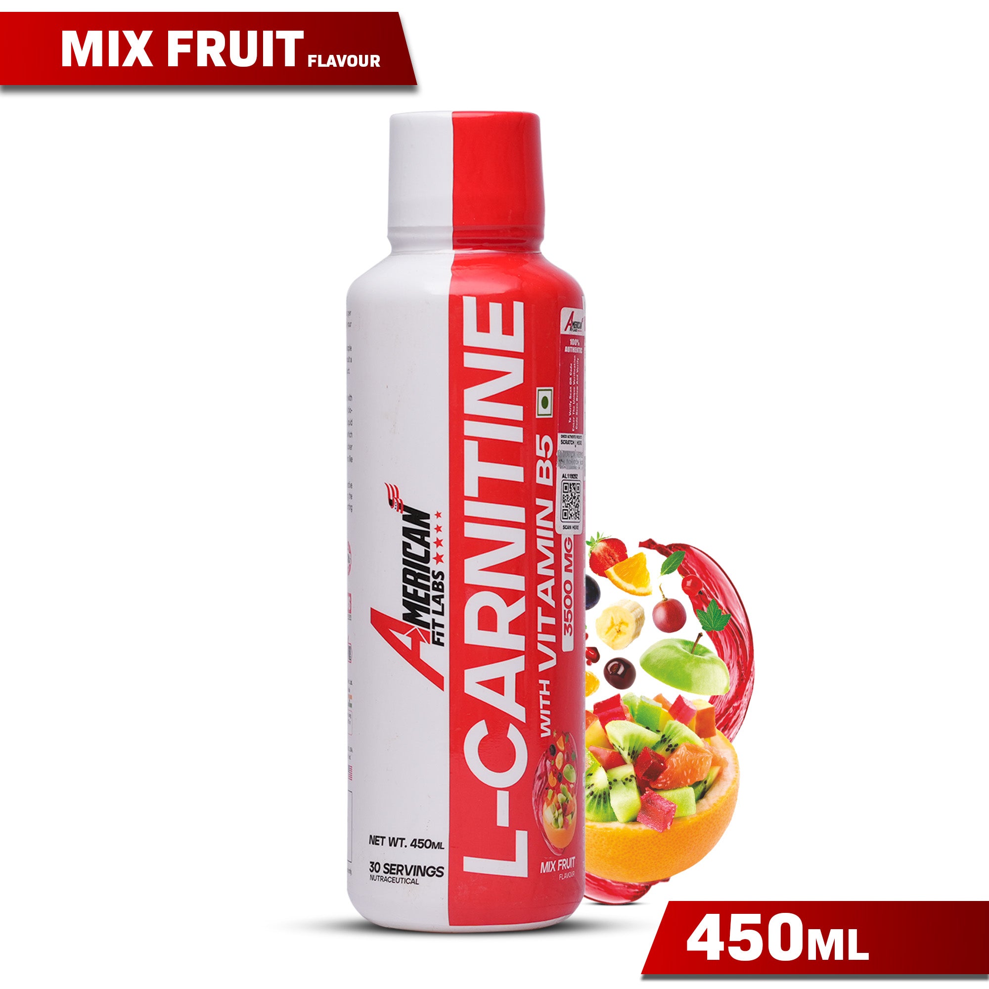 American Fit Labs L-Carnitine Liquid (30 Servings, 450ml) | Mix Fruit / Orange