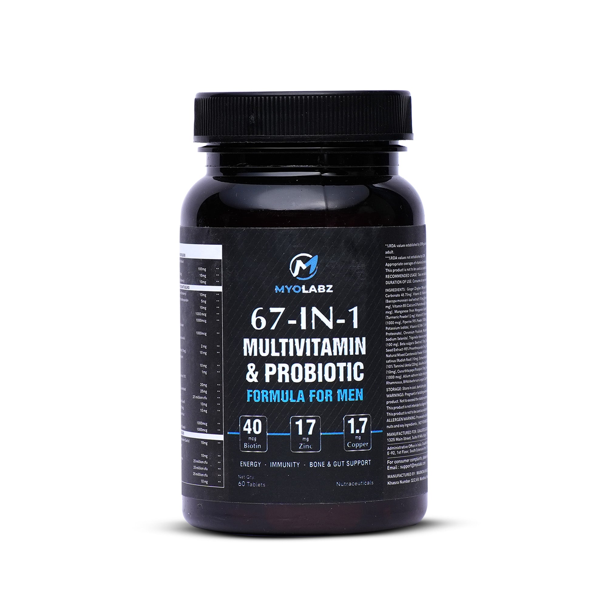 Myolabz 67-In-1 Multivitamin & Probiotic Formula for Men (60 Tablets)