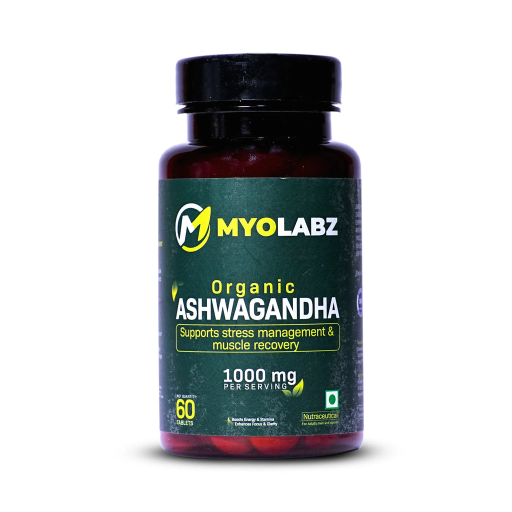 Myolabz Organic Ashwagandha Tablets (60 Tablets) | Supports Stress Management & Muscle Recovery