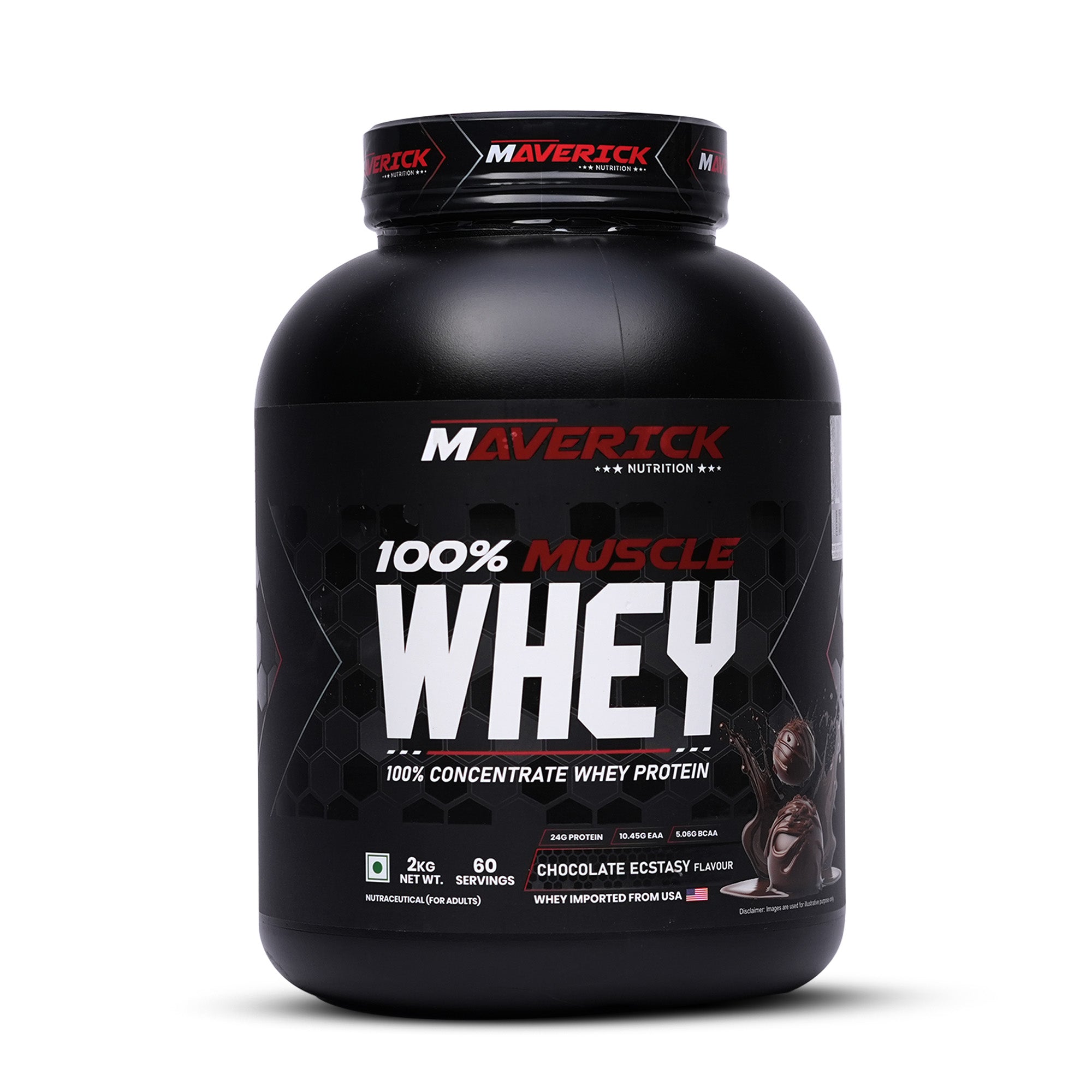 Maverick Nutrition 100% Muscle Whey Protein (60 Servings, 2kg) | Chocolate Ecstasy Flavour
