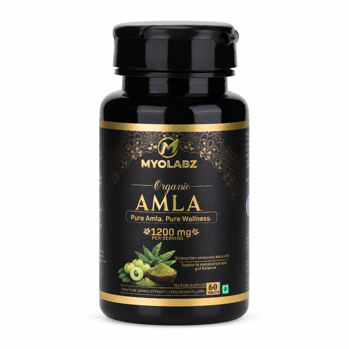 MYOLABZ Organic Amla Supplement Tablets – 1200 mg Per Serving – USDA Certified Organic – Strengthens Immunity, Supports Metabolism & Gut Balance – 60 Tablets