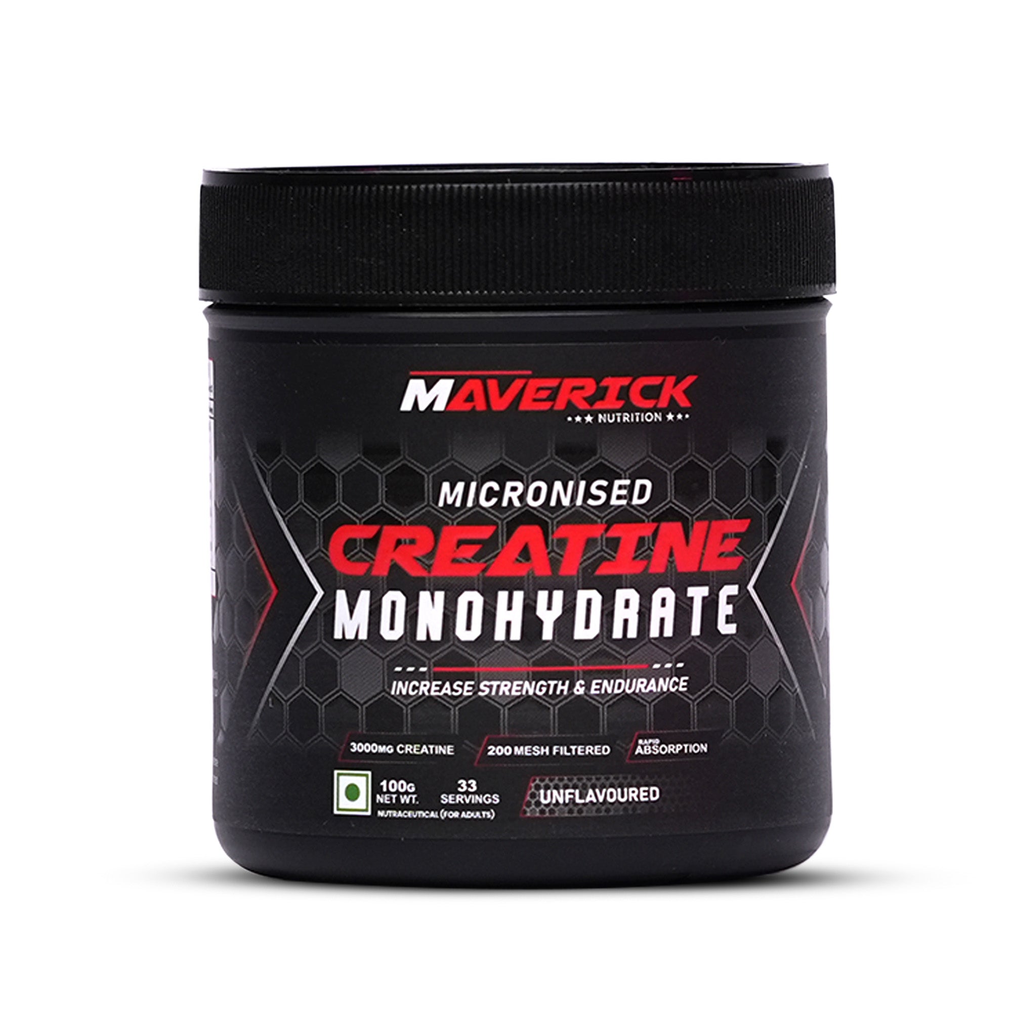 Maverick Nutrition Micronised Creatine Monohydrate (100g | 33 Servings) | Unflavoured | 3000 mg Creatine per Serving
