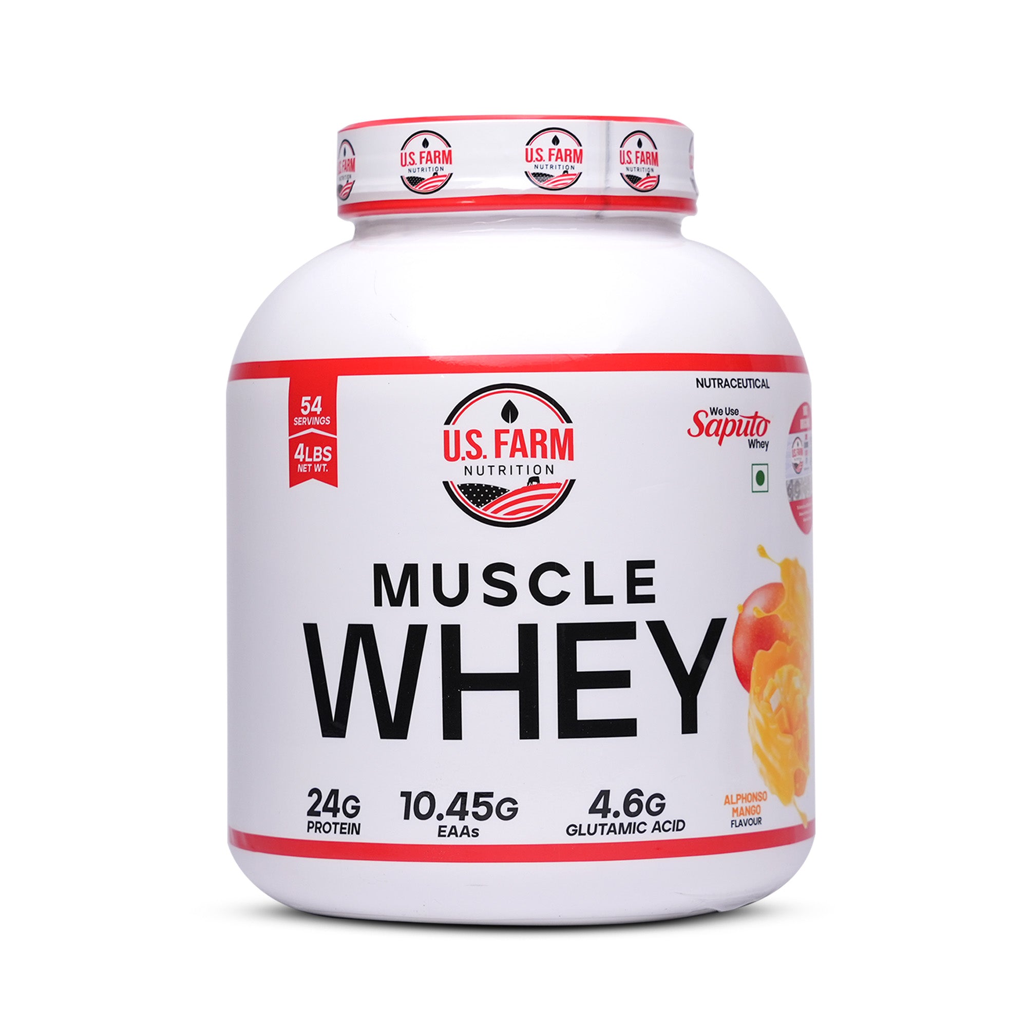 U.S. Farm Muscle Whey Protein (54 Servings, 4 lbs) | Alphonso Mango