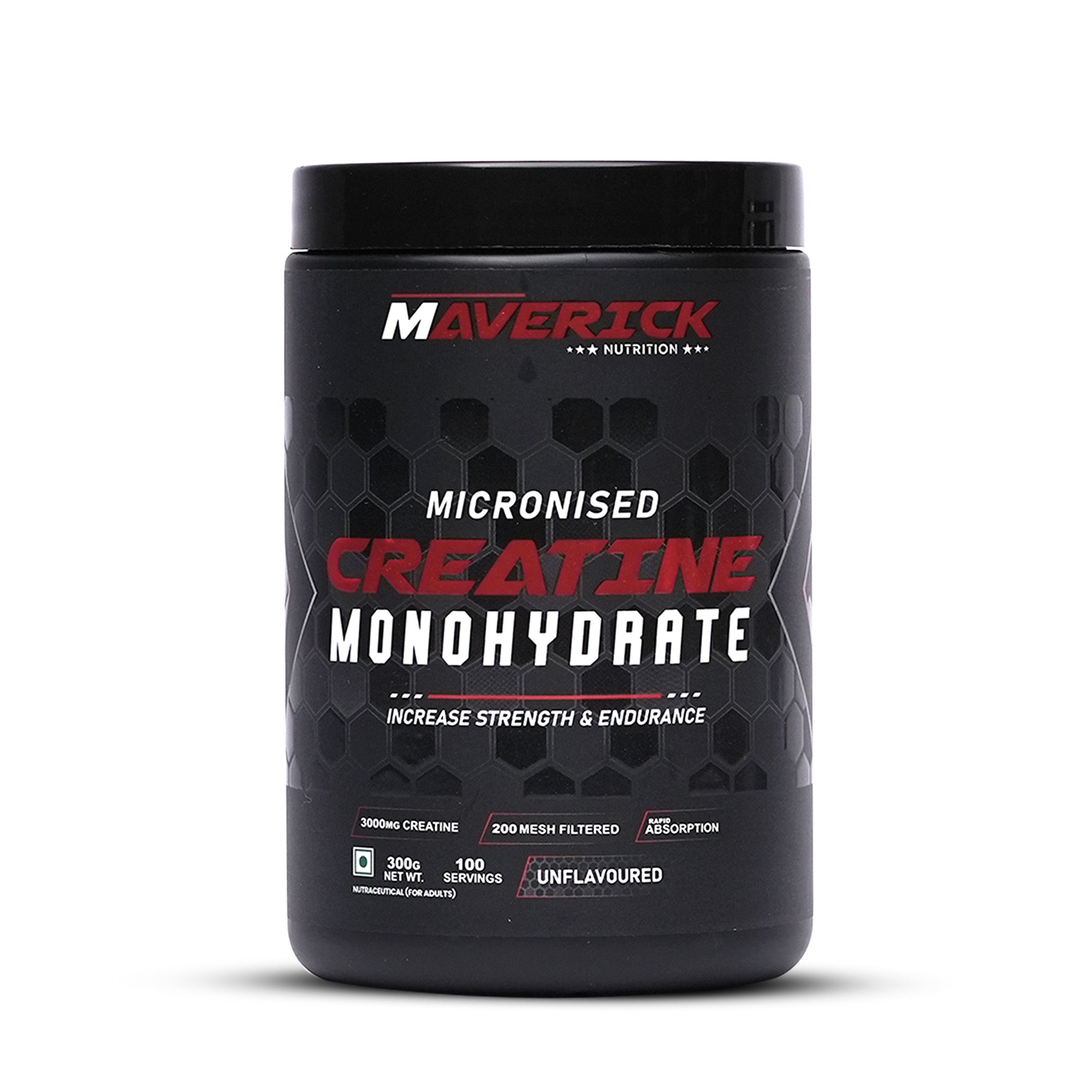 Maverick Nutrition Micronised Creatine Monohydrate (300g | 100 Servings) | Unflavoured | 3000 mg Creatine per Serving