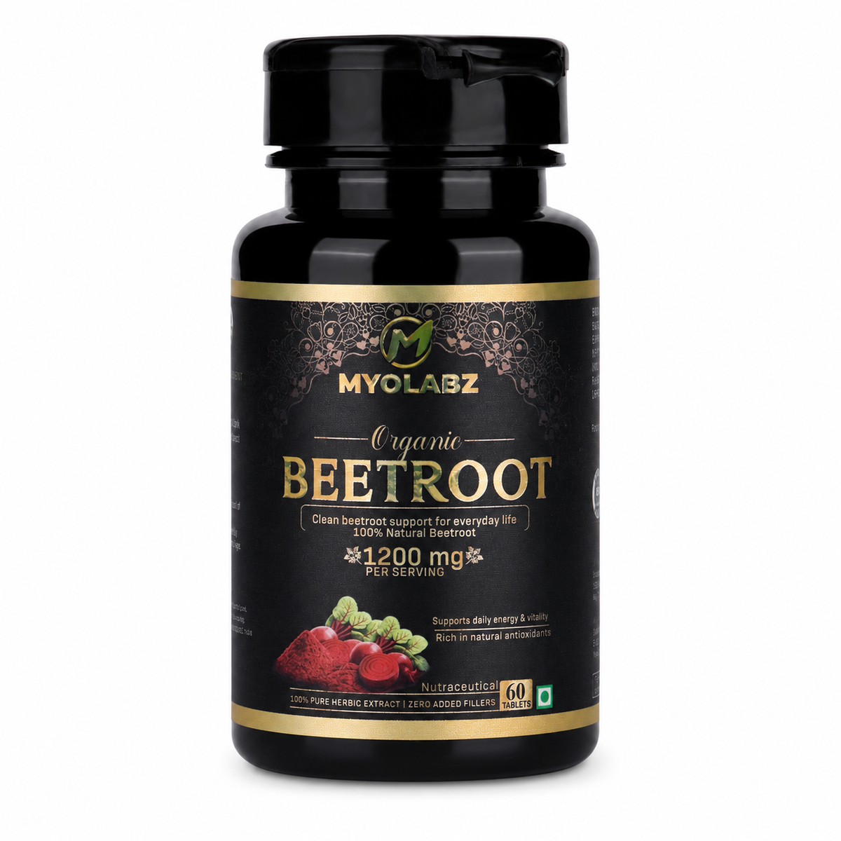 MYOLABZ Organic Beetroot Tablets 1200 mg Per Serving | 60 Tablets