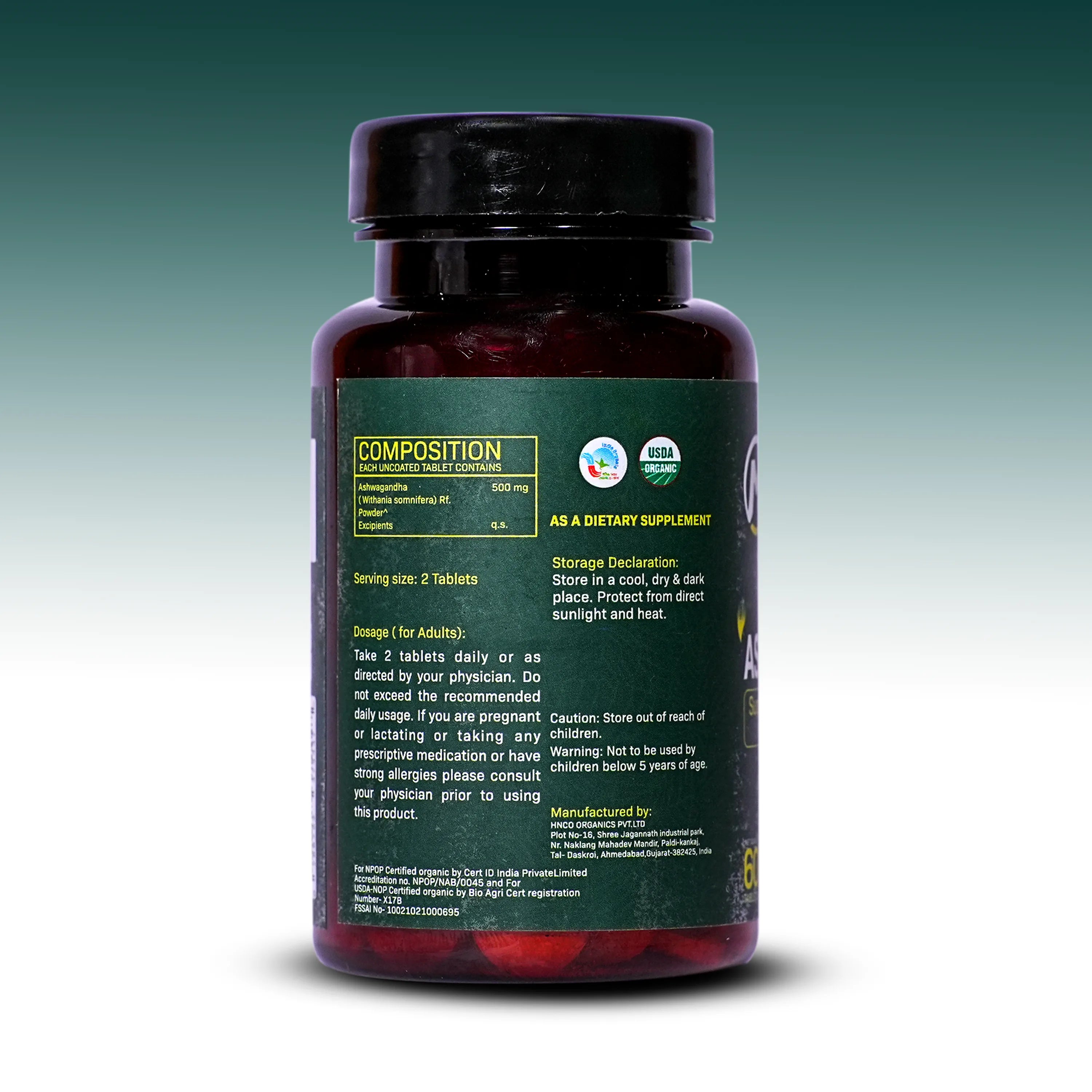 Myolabz Organic Ashwagandha Tablets (60 Tablets) | Supports Stress Management & Muscle Recovery