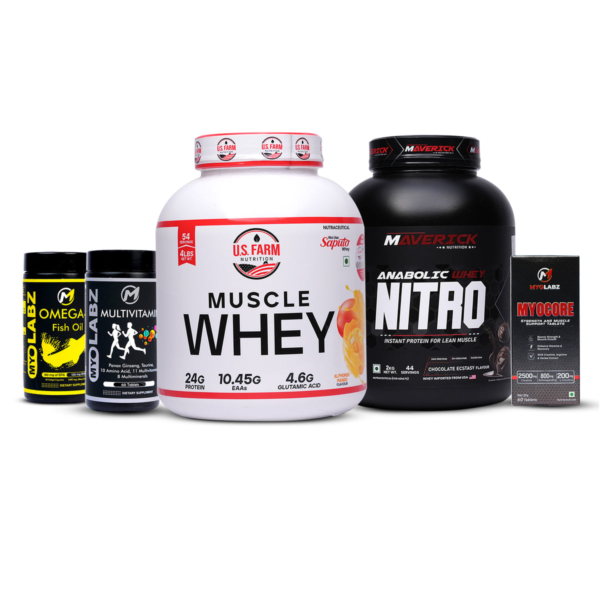 20 Product Maverick + US Farm Premium Clearance – Muscle Whey, Anabolic Whey Nitro & MyoLabz Muscle Building Stack