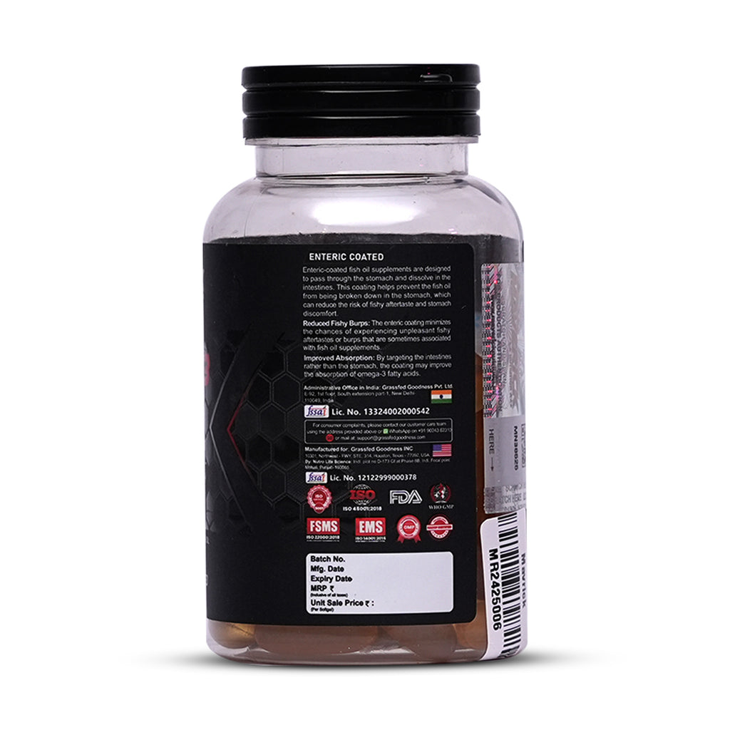 Maverick Nutrition Omega-3 Fish Oil (60 Softgels) | 1000 mg Fish Oil | 180 mg EPA + 120 mg DHA | Enteric Coated