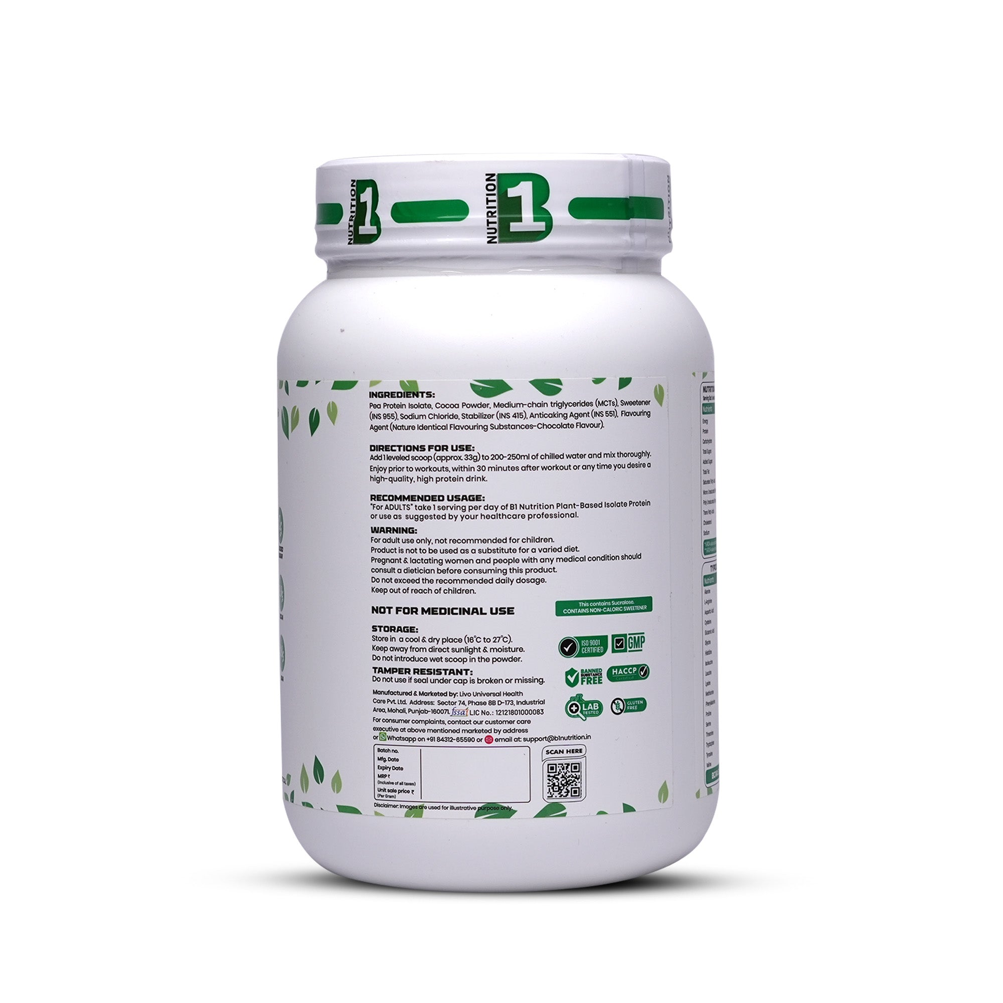 B1 Nutrition Plant-Based Isolate Protein 1kg | Vegan Protein