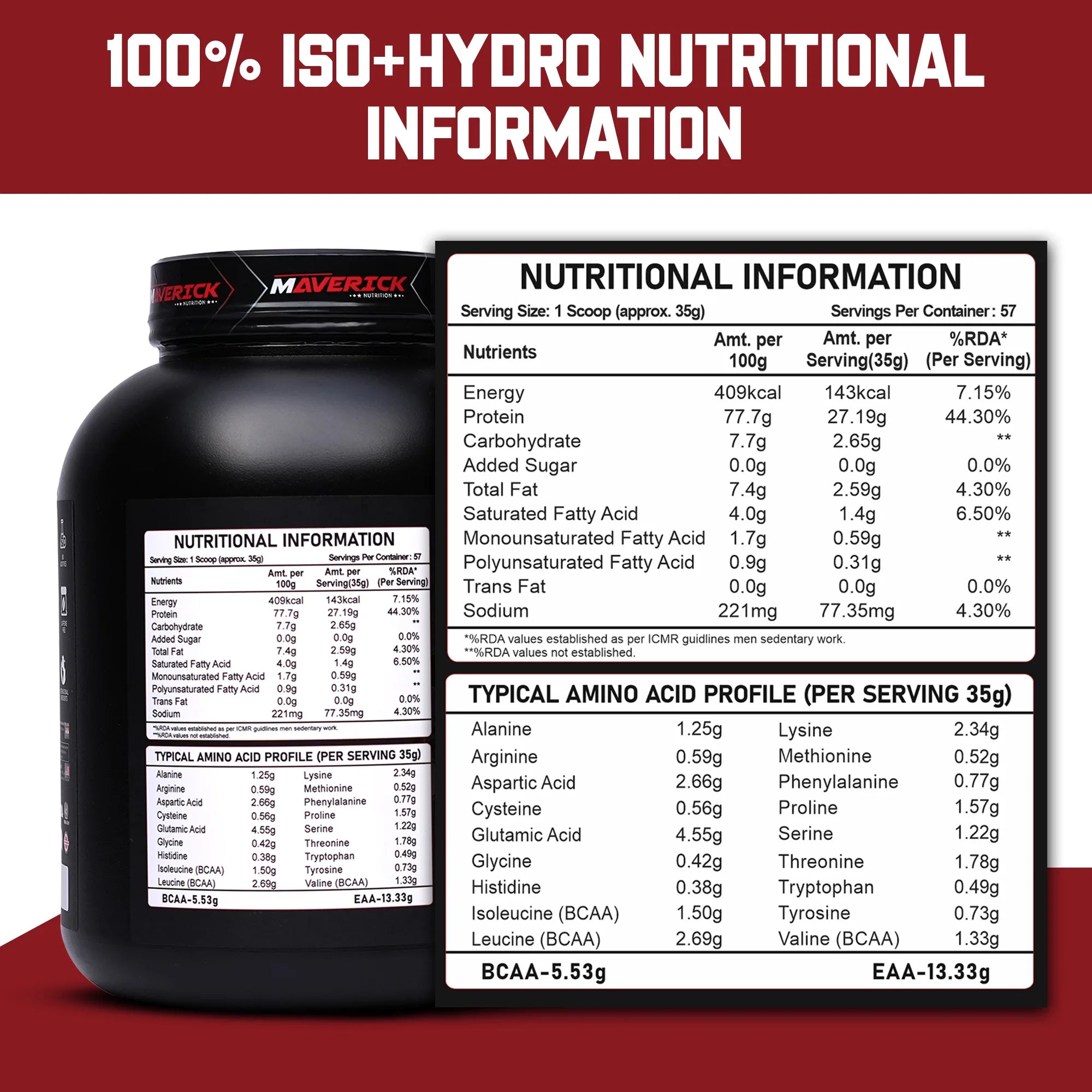 Maverick 100% Iso + Hydro Whey Protein (2kg, 57 Servings) | Chocolate Ecstasy