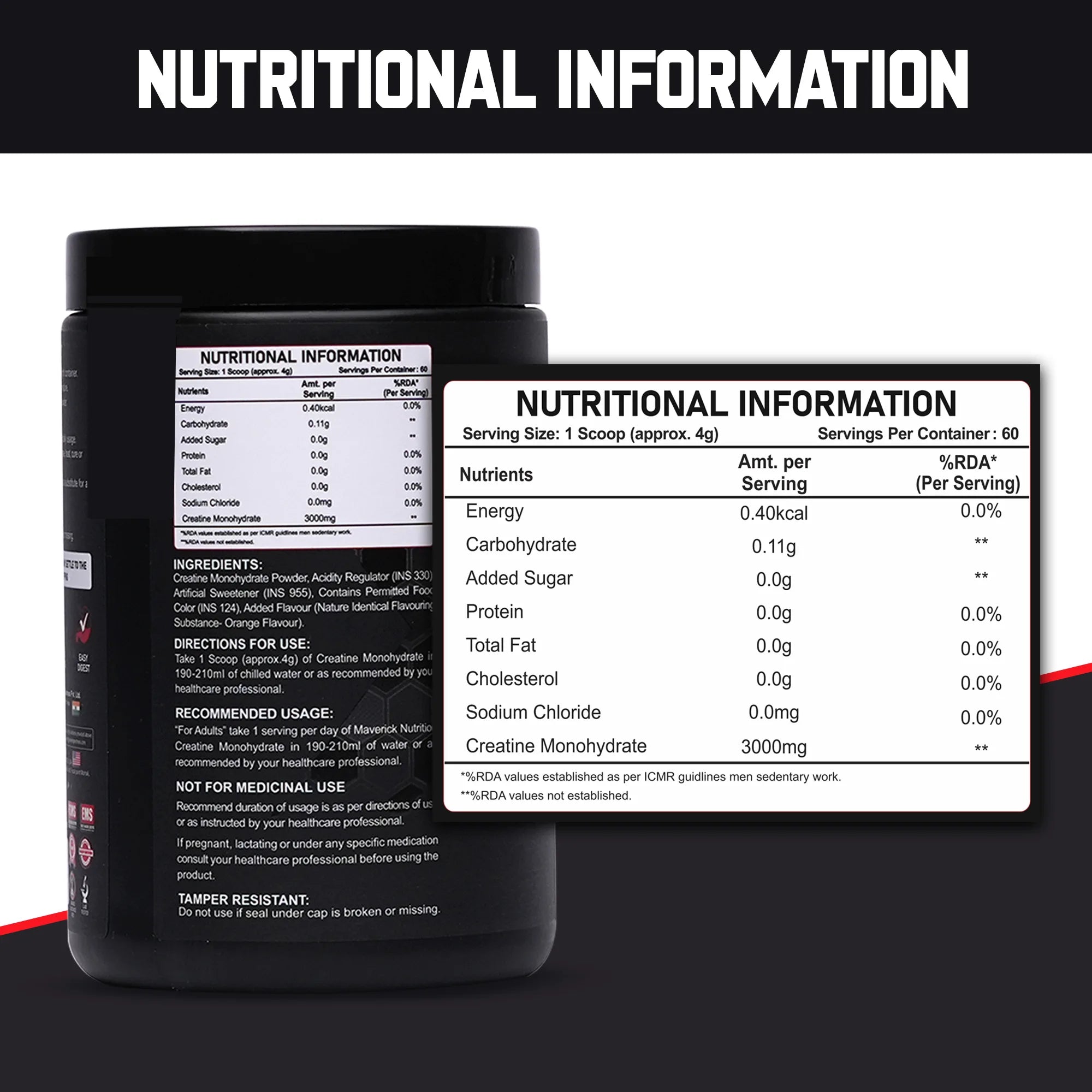 Maverick Micronised Creatine Monohydrate (60 Servings, 240g) | Orange Blast