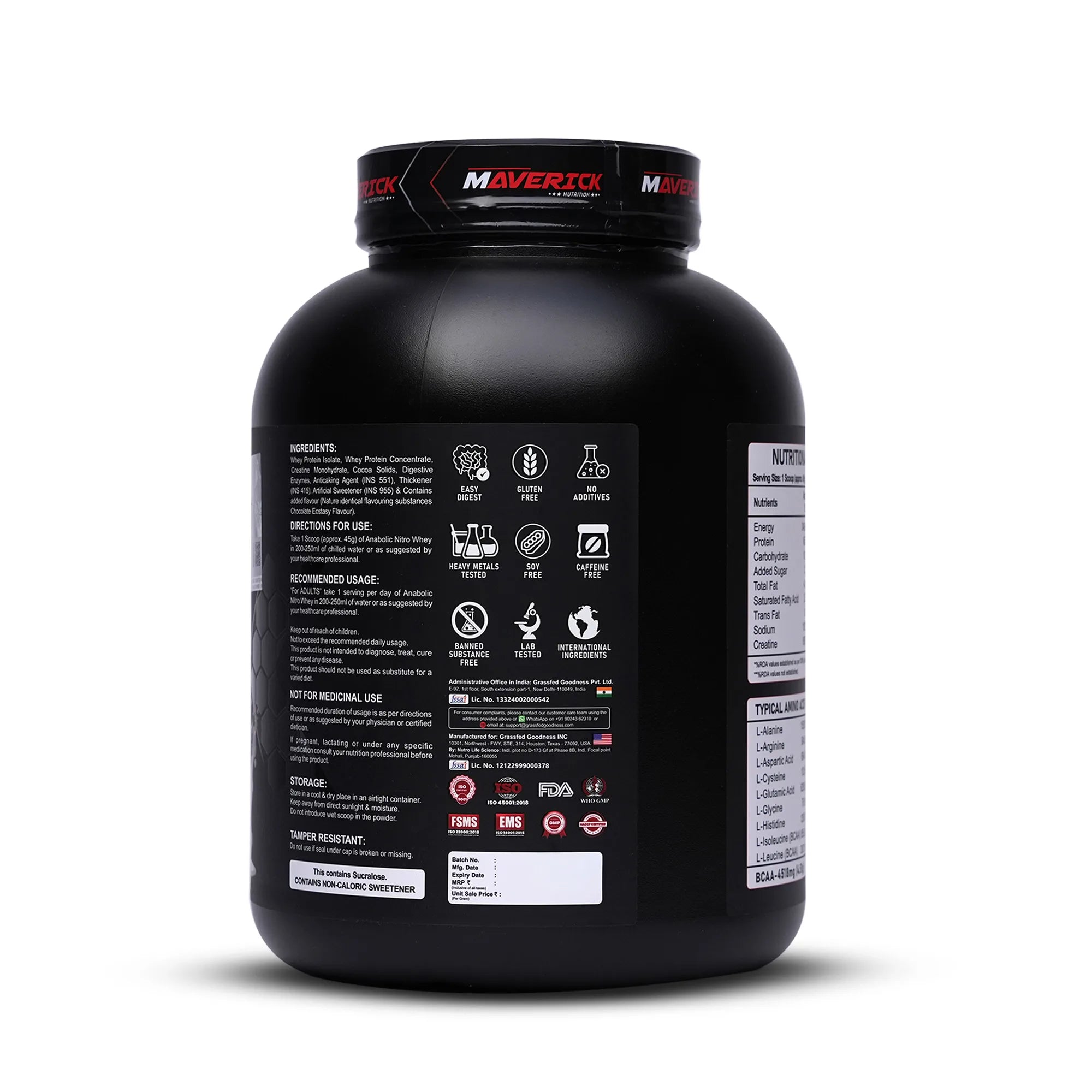 Maverick Anabolic Whey Nitro – 2kg (44 Servings) | Chocolate Ecstasy Flavour