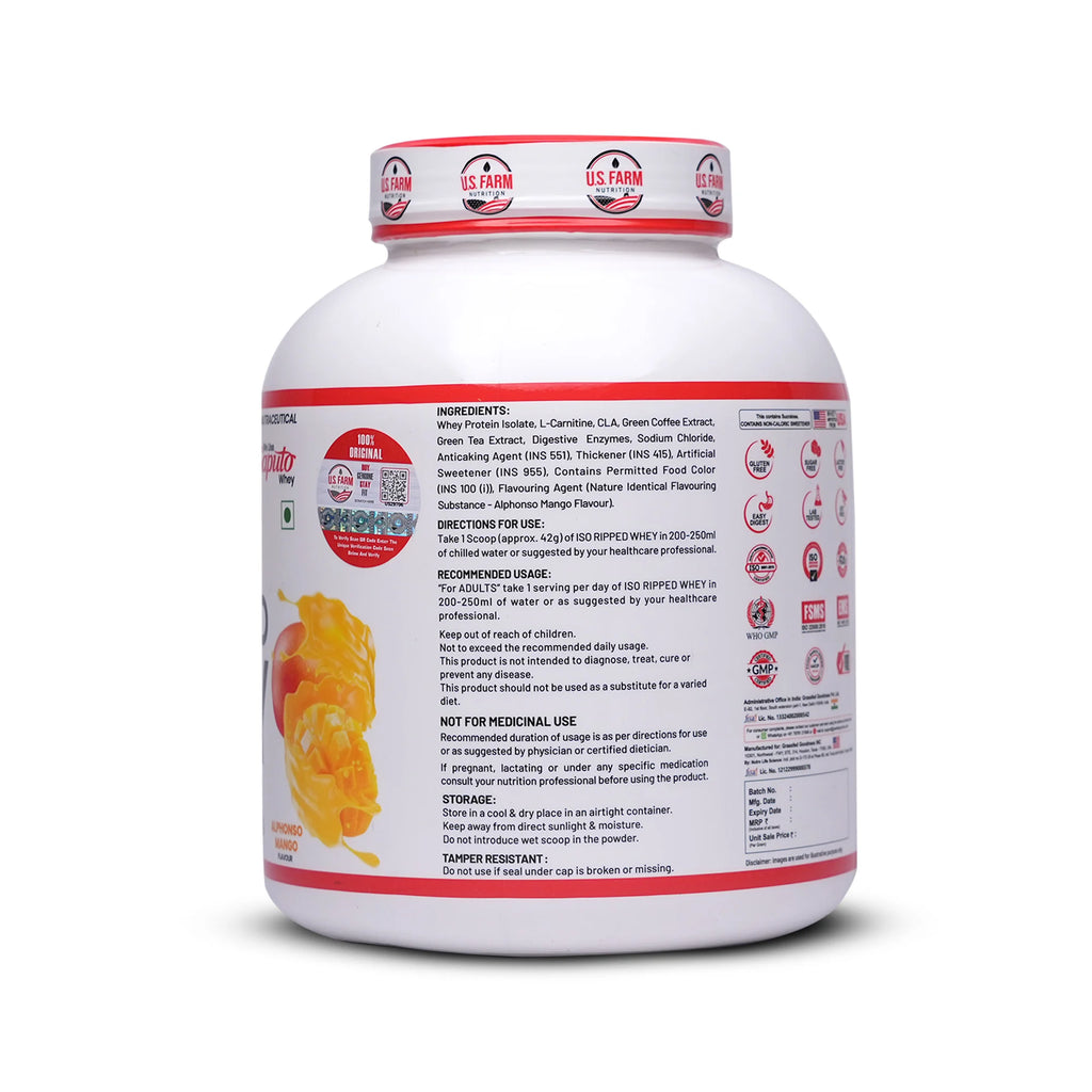 U.S. Farm ISO Ripped Whey Protein (43 Servings, 4 lbs) | Alphonso Mango