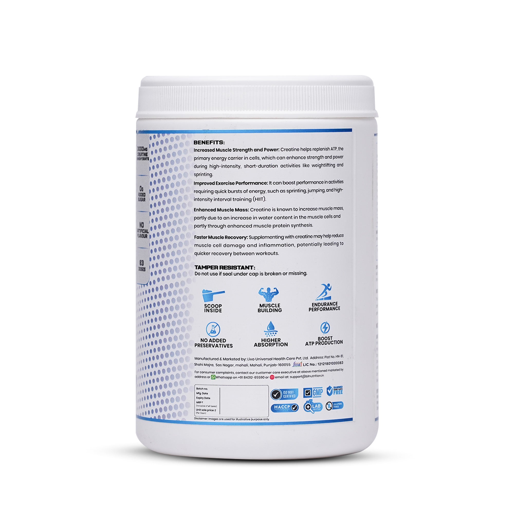 B1 Nutrition Creatine Monohydrate Unflavoured 250g