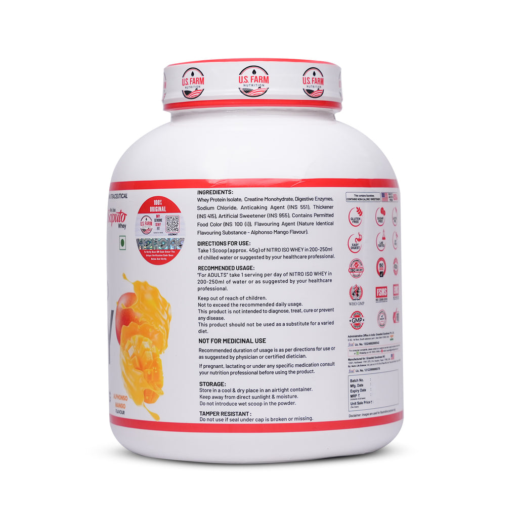 U.S Farm Nitro Iso Whey Alphonso Mango Flavour 4lbs