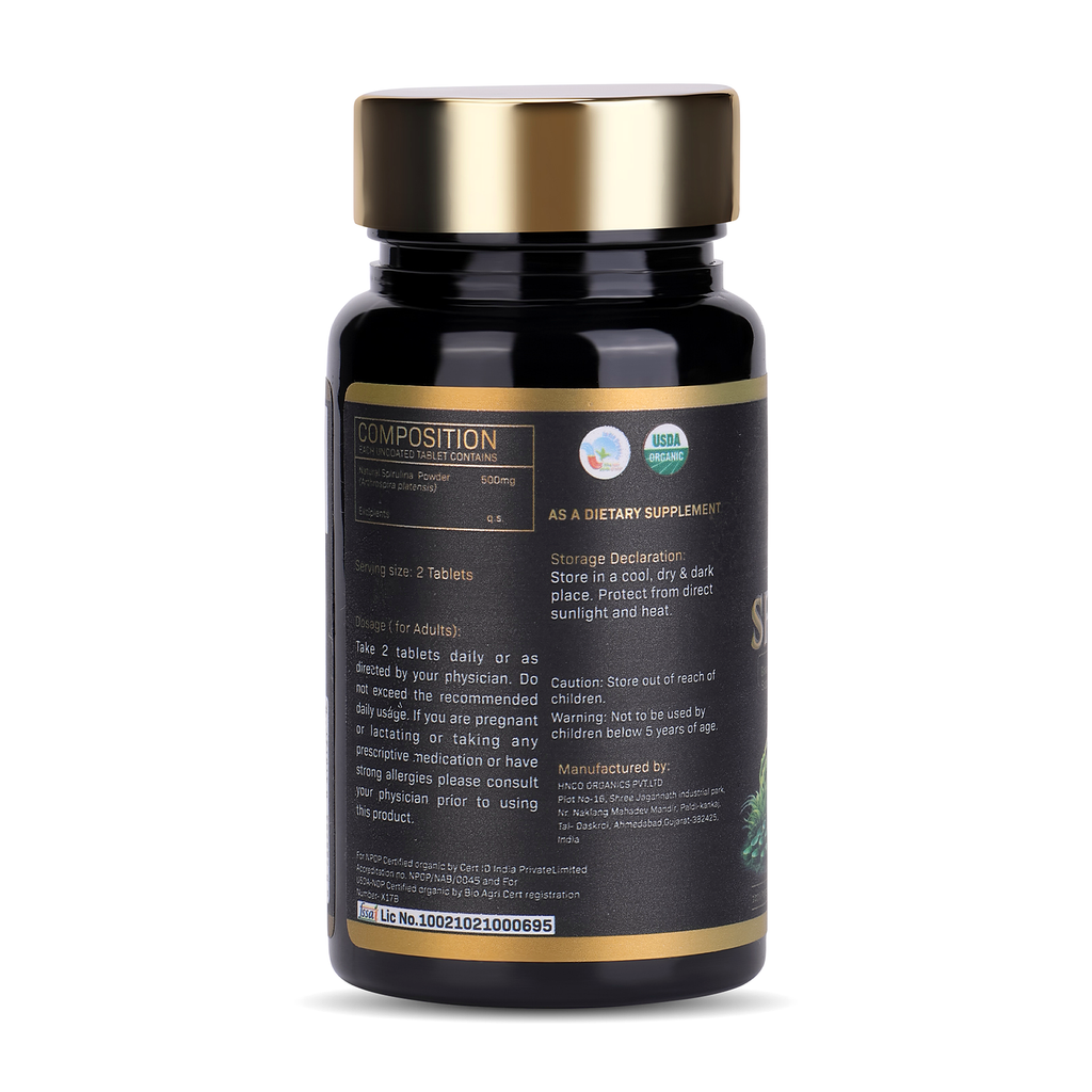 MYOLABZ Organic Spirulina Supplement Tablets – 1200 mg Per Serving – USDA Certified Organic – Natural Superfood for Energy, Immunity & Daily Wellness – 60 Tablets