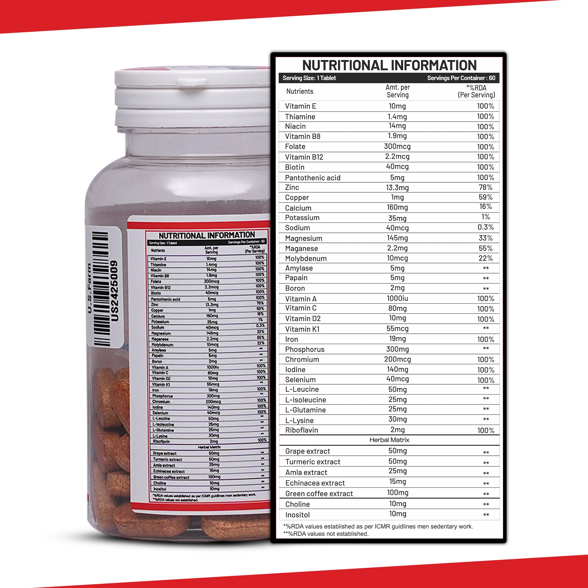 U.S. Farm Multivitamin Tablets (60 Tablets) | Daily Vital Nutritional Support