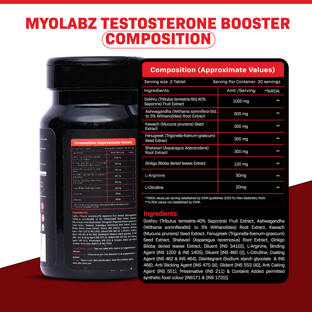 Myolabz Testosterone Booster 60 Tablets | Male Performance Formula
