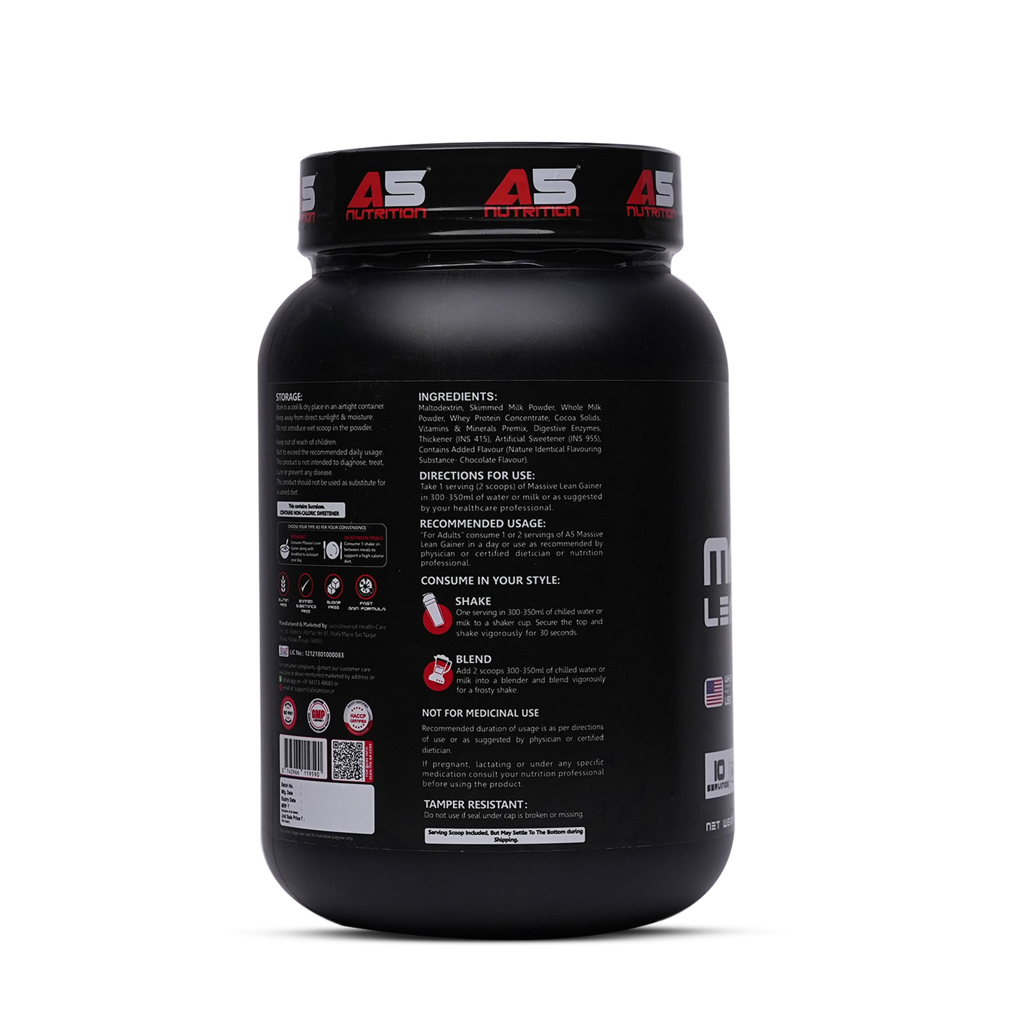 A5 Nutrition Massive Lean Gainer (10 Servings, 1kg) | Chocolate Flavour