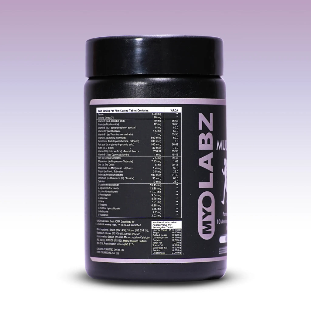 Myolabz Multivitamin Tablets (30 Tablets) | Vitamins, Minerals, Amino Acids with Ginseng